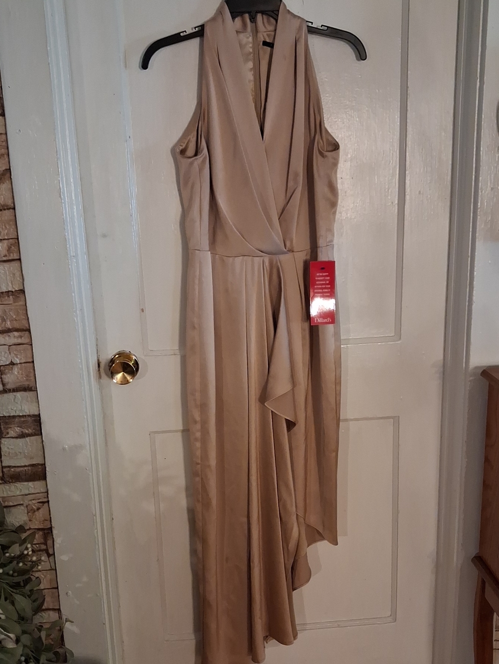 Elegant Satin Halter High Low Maxi Dress in Champagne